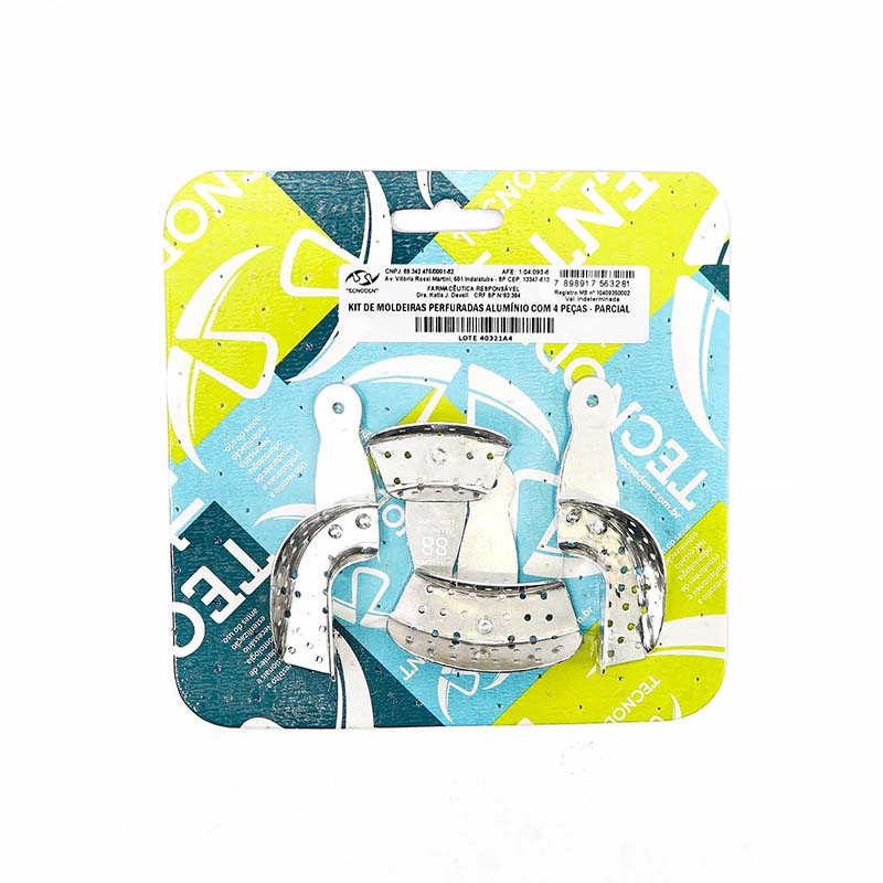 Moldeira Parcial Perfurada Adulto Alumínio kit c/ 4 - Tecnodent