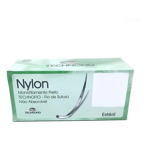fio-sutura-nylon-preto-agulhado-technofio Fio De Sutura Nylon Agulha1,5cm 1/2 c/24Unid - Technofio